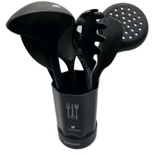 Silicone Cooking Utensils 9 Piece Baking Black W/Holders Beachwood Handles 480 °